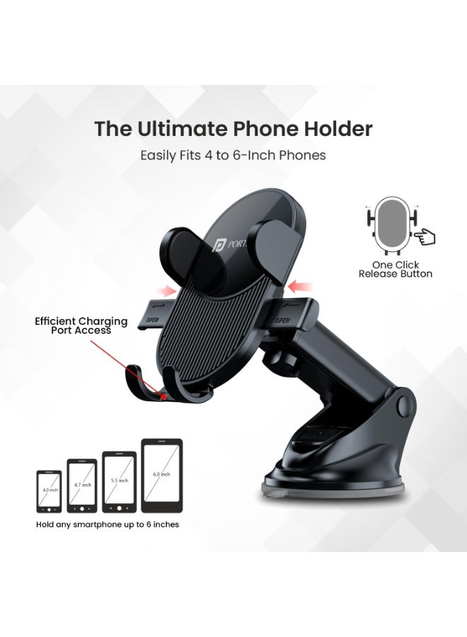 بورترونيكس Portronics Clamp M3 Adjustable Car Mobile Phone Holder Stand for Dashboard & Windshield, 360° Rotational, Strong Suction Cup, Compatible with 4 to 6 inch Devices(Black) - Image 2